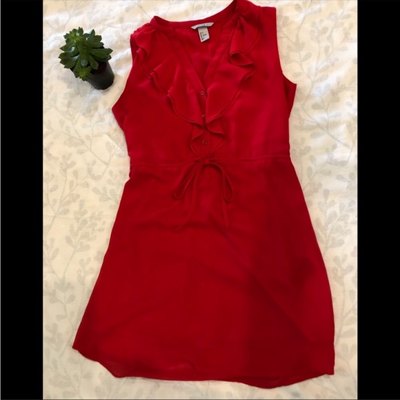 H&M Red Ruffle Button Up Sleeveless Dress - Picture 3 of 10